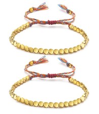 Wremily 2 Pcs Tibetan Copper Bead Adjustable Braided Cotton 10 inch, 2 gold