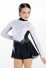 Dance Costume XL Child White Weissman 13807 Jazz Sequins Biketard with Backskirt