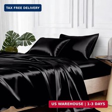 MR HM Satin Bed Sheets, Twin XL Size Sheets Set, 3 Pcs Silky Bedding Set with 15