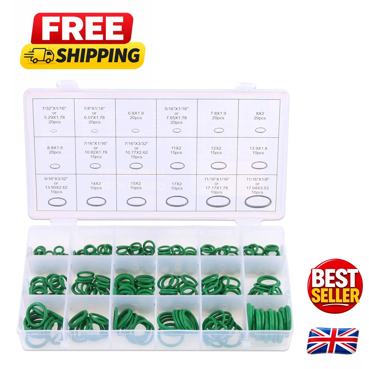 270Pcs Green Rubber O-Ring Kit - 18 Sizes for Eco-Friendly Sealing Solutions