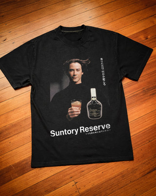 90s Keanu 'Suntory Reserve' Japanese Whiskey Heavy Faded Black Tee