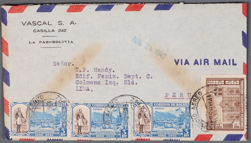MayfairStamps Bolivia 1943 La Paz to Lima Peru Air Mail Cover cca_03445