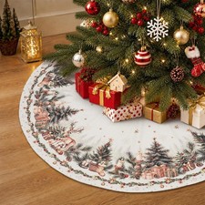Christmas Tree Skirt 30in Reindeer Deer Farmhouse Decorations