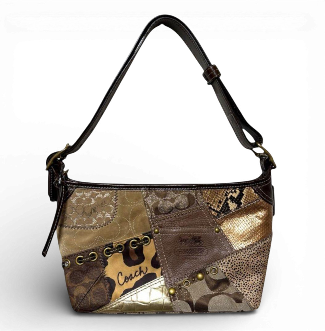 Coach Patchwork 2Way Shoulder Handbag Leather Sue… - image 1