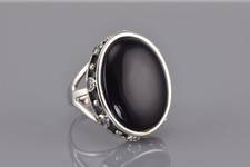 Sterling Silver Oval Onyx Cubic Zirconia Bezel Statement Band Ring 925 Sz: 8