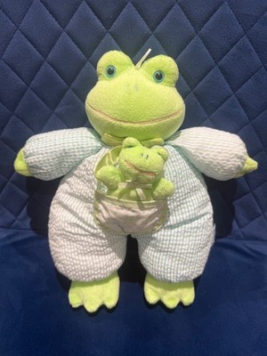 Vintage Russ Berrie Beutel grün Frosch Rassel Baby Frosch quietscht weiches Plüschtier