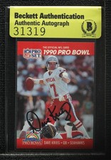BAS 1990 Pro Set Pro Bowl Dave Krieg #349 Beckett Auth Sticker Auto ur8