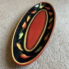Clay Art Platter Jalapeño Oval 19” X 7 3/4” Vibrant Colors Hand Painted EUC