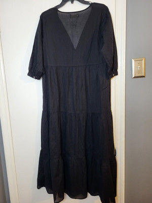 Natural Life Split Neck Black Tiered Maxi Dress Lightweight Cover Up XS/S |  eBay
