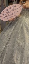 Silver Glitter Brocade Ball Gown Formal Dress Polyester with Oversized Bow