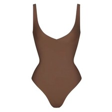 Skims Fits Everybody Plunge Bodysuit Jasper Brown BD-THG-9551W Large
