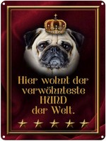 Blechschild 40X30 Cm Hier Wohnt Hund Der Welt Deko Geschenk Metall Schild