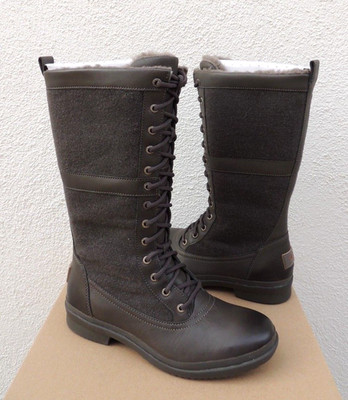 UGG ELVIA SLATE WATERPROOF LEATHER/ WOOL SNOW BOOTS, WOMEN US