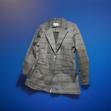 NWT Calvin Klein Women s Blazer Black/Gray Plaid Lapel W/ One Button Close L41