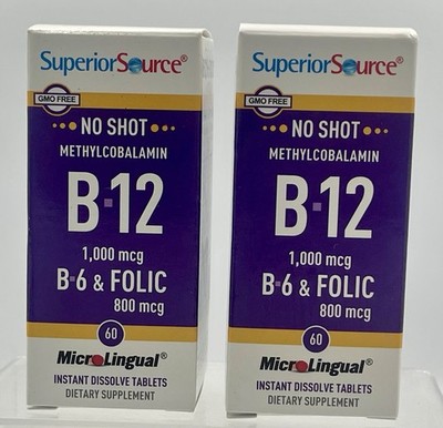 Lot of 2 Superior Source Methylcobalamin B12 B6 Folic Acid 60Ct EXP 05/27