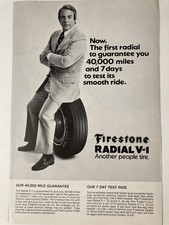 1972 Firestone Tire Print Ad Radial V-1 Tires First Guarantee 40,000 Miles