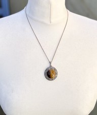 925 Silver Bohemian Jewelry Ltd Tiger’s Eye Marcasite Leafy Pendant Necklace BJL