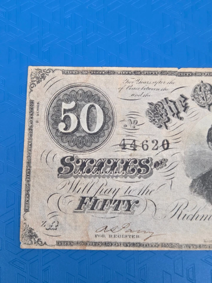 1864 $50 Fifty Dollars Note The Confederate States of America Richmond - Image 2 of 4