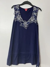 Monsoon Navy Blue Sleeveless Blouse With White Embroidery Uk 12