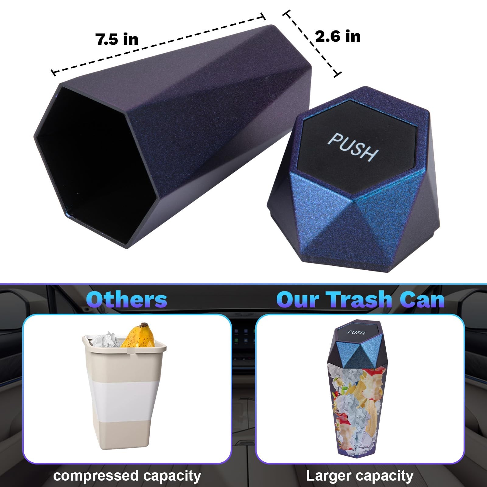 BFXM Car Trash Can, 2 Pack Car Trash Bin with Lid, Car Accessories for Women