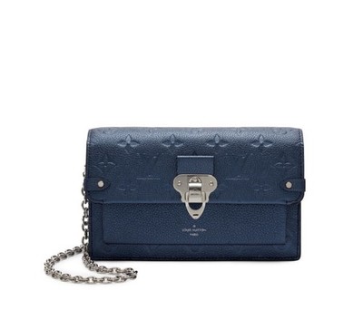 Louis Vuitton Blue Logo Pattern Folding Chain Wallet Clutch for Women