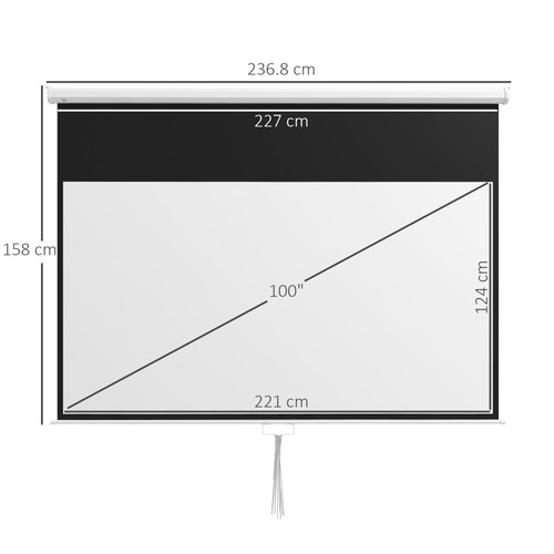 HOMCOM Telo Proiettore 100" Rapporto 16:9 Fissaggio a Muro e Soffitto Bianco - Afbeelding 4 van 10