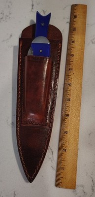 Shark Damascus Full-tang Dagger & Wharncliffe Folder In Piggyback Leather Sheath
