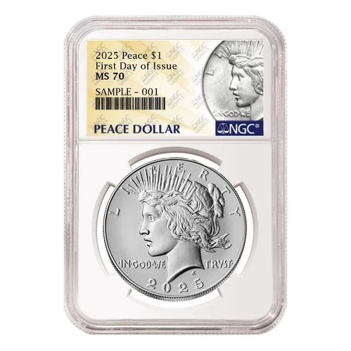 2025 uncirculated peace silver dollar ngc ms 70 FDOI peace label