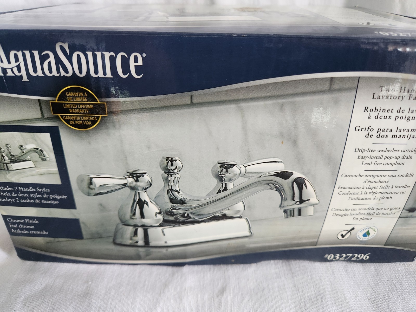 NEW Aquasource 2 Handle Bathroom Chrome Finish Faucet #0327296
