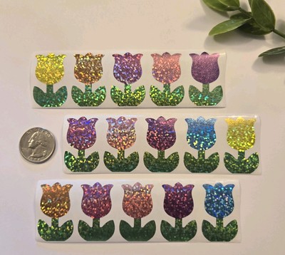 15 Mothers Day Stickers/Glitter Tulip Stickers/Spring Summer Flower Stickers