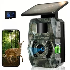 Solar Trail Camera 48MP 30FPS, WiFi Bluetooth Game Camera with Night Vision M...