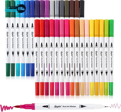 Dual Tip Art Markers for Adult Coloring Books Fine and Brush Tip 32 Colored Pens