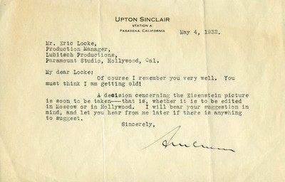 UPTON SINCLAIR - TYPED LETTER SIGNED 05/04/1932