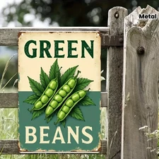 Vintage Green Beans Tin Metal Signs - Rustic Distressed Aluminum Wall Decor