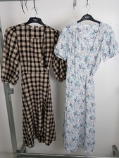 M&S 2Pcs Bundle Size 8 Brown Gingham Dress Blue print Wrap Dress NEW F2