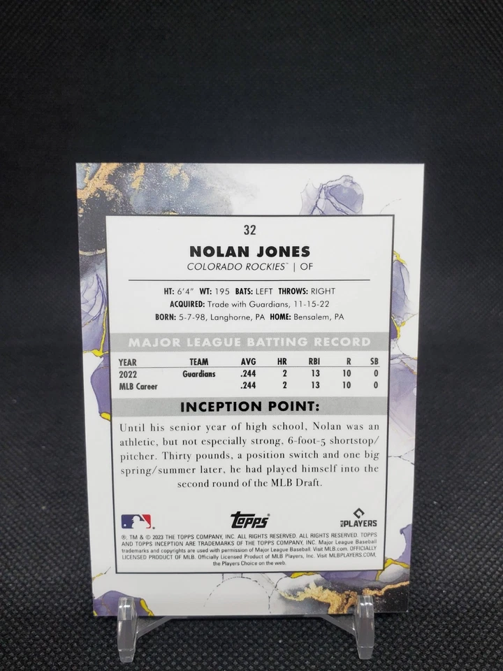 2023 Topps Inception Baseball Nolan Jones 32 Rookie Colorado Rockies  - Image 2 of 2
