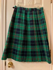 GUC Vintage Scottish Green and Red Plaid/Tartan 100 Pure Wool Pleated Skirt