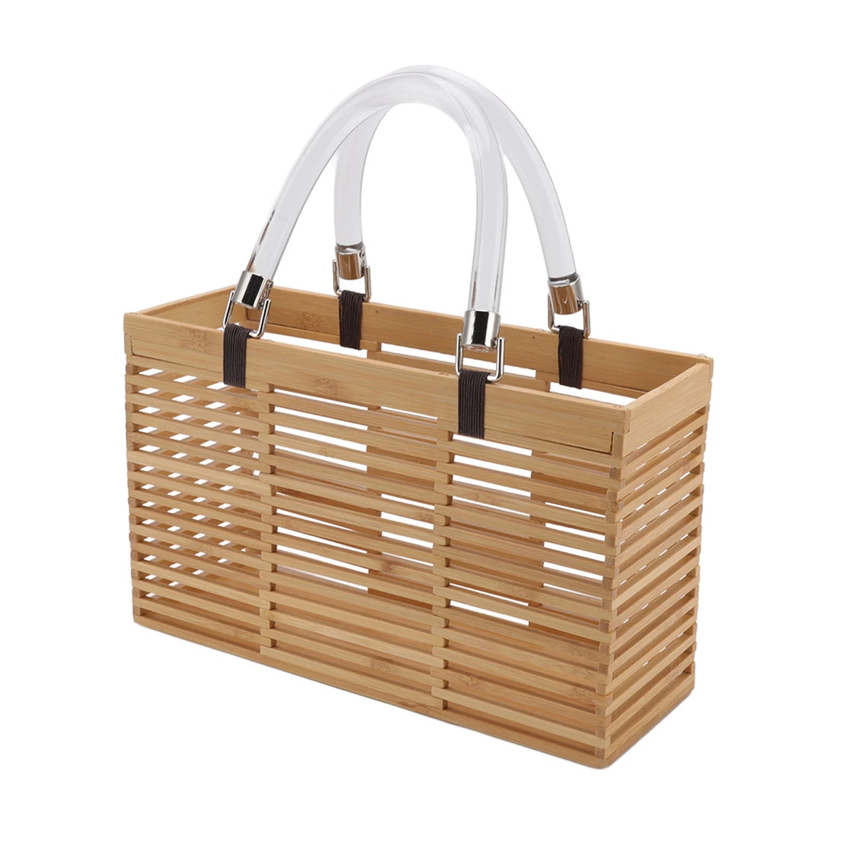 Bamboo Handbag Summer Beach Bag With Acrylic Handle Fashionable