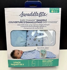 3-pack Baby SwaddleMe by Ingenuity Easy Change Swaddle Size Small/Medium Blue