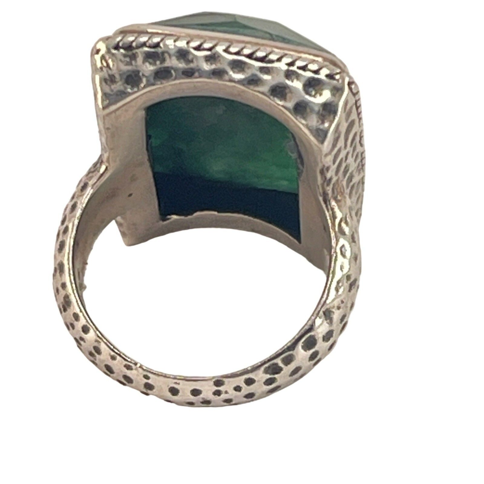 Emerald Faceted Retangular Ring Sterling 925 Text… - image 4