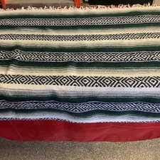 Mexico Blanket Serape 49 x70 Black White Gray Green Indigo Blue Warm Western