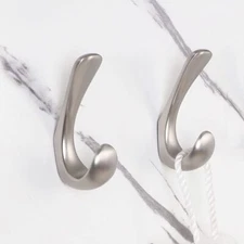2 Pack Towel Hooks for Bathrooms Wall Mounted Brushed Nickel Modern