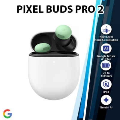 Google Pixel Buds Pro 2 Earbuds (Green/Active Noise Cancellation/Bluetooth)