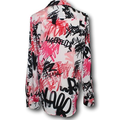 KARL LAGERFELD Signature White Blouse Pink Black Graffiti Paris B40''