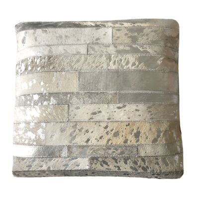 Edles Kuhfell Kissen Patchwork silber grau beige 45 cm