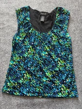 Kenneth Cole Womens Shirt Top Medium Blue Green Black Sleeveless Blouse