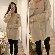 Topshop Wool Blend Taupe Ribbed V-Neck Sweater Size 8