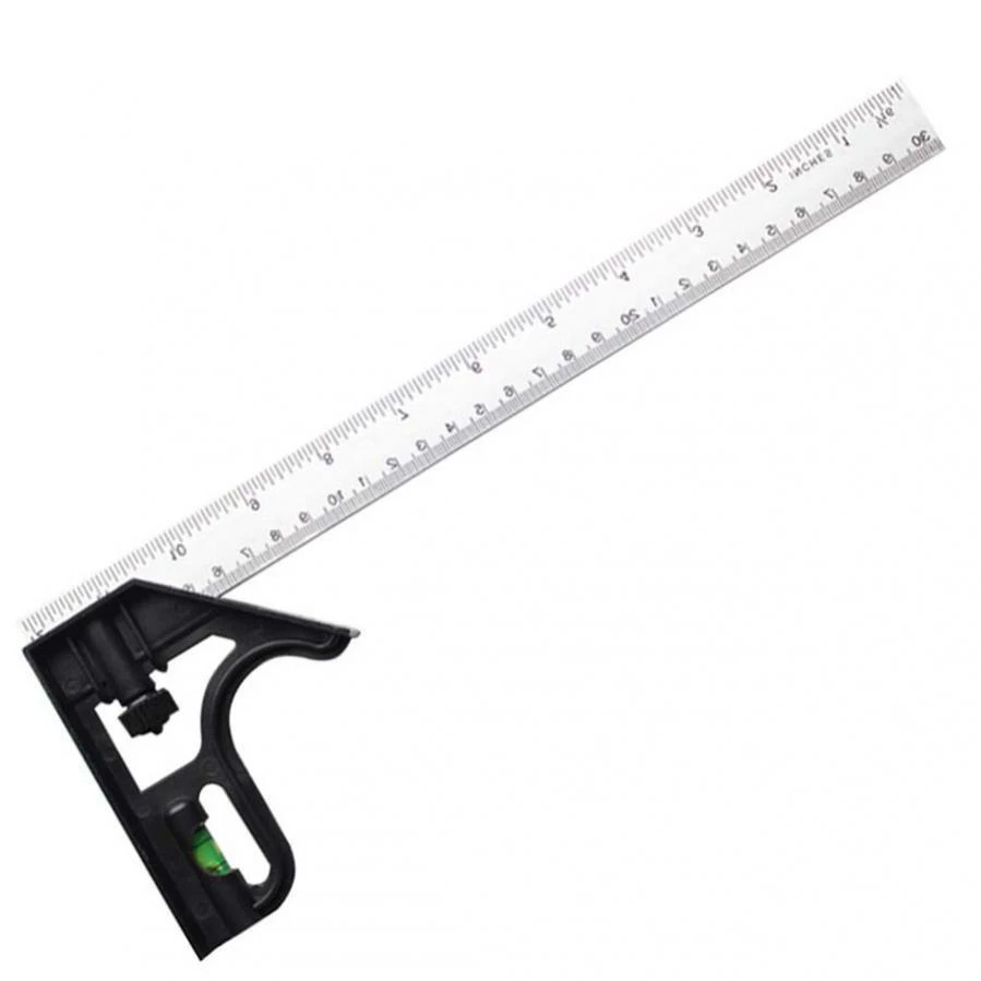 12 Combo-Square with Bubble Level Adjustable Right Angle Ruler