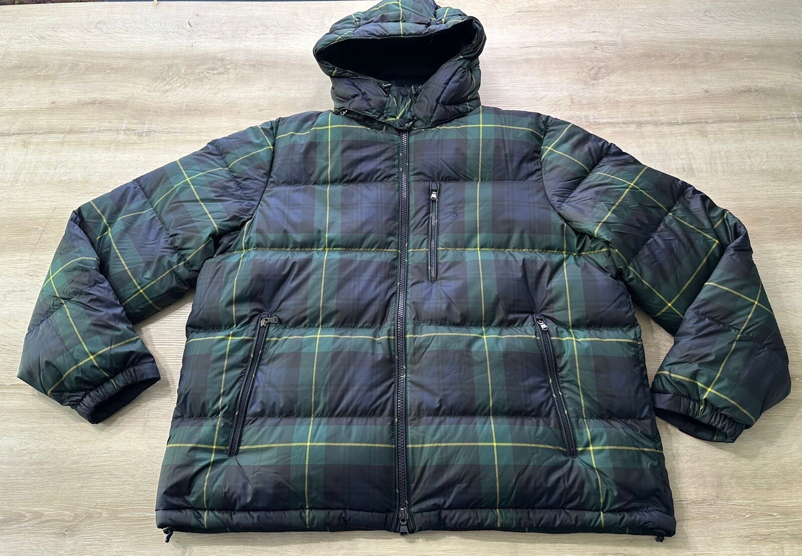 Polo Ralph Lauren uomo B&T giacca cappotto multi plaid 2XB piccolo pony con cappuccio puffer