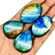 4 Pcs Natural Labradorite 36-40mm Huge Flashy Loose Untreated Cabochon Gemstones